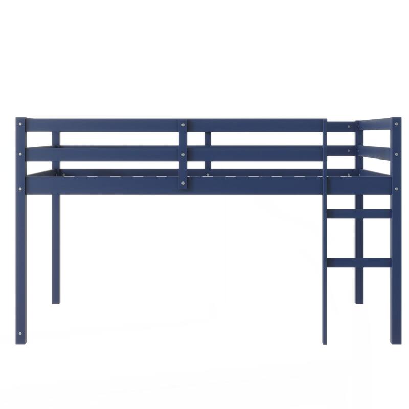 Solid Wooden, Rubber Wooden Twin Loft Bed with Ladder, Bed Platform of Strengthened Slats