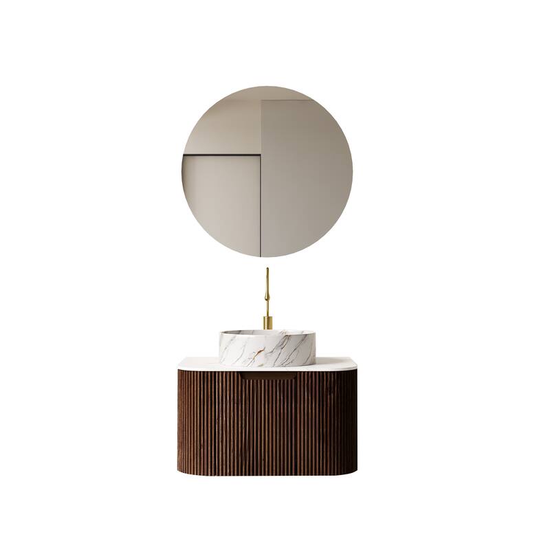 Wall-Mounted Floating Bathroom Vanity with Sink - Walnut,White