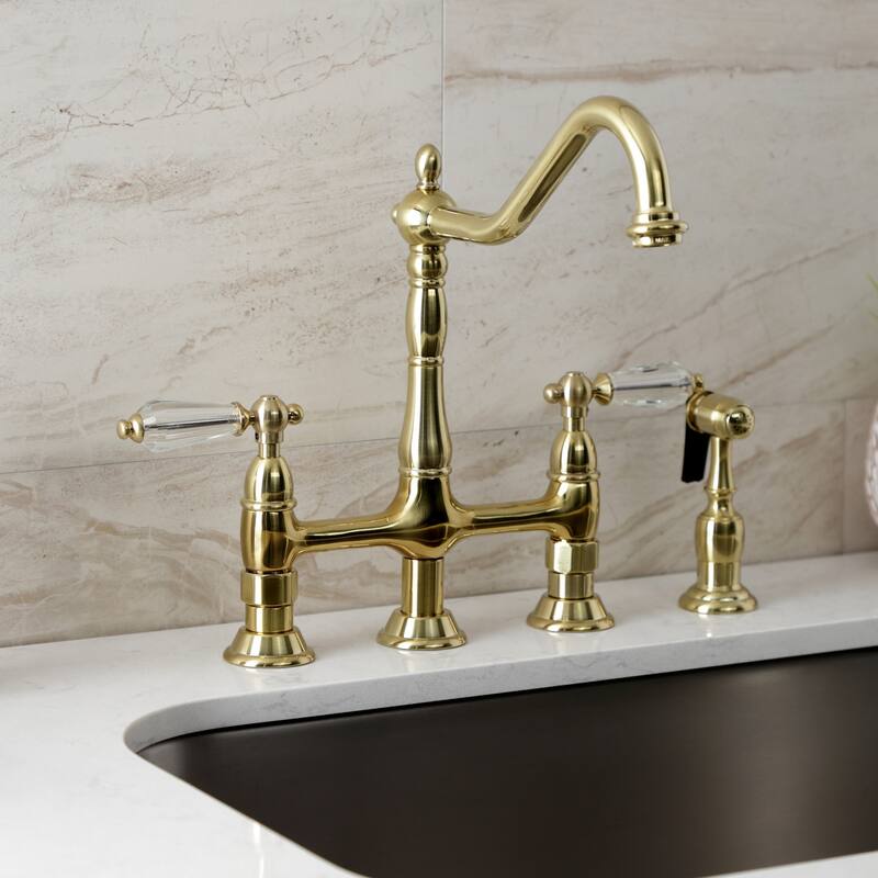 Kingston Brass Wilshire Bridge Kitchen Faucet with Brass Sprayer