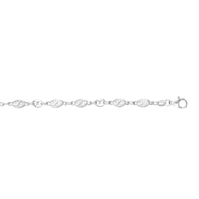 Curata 925 Sterling Silver 10" Rhodium Finish Filigree Station Anklet