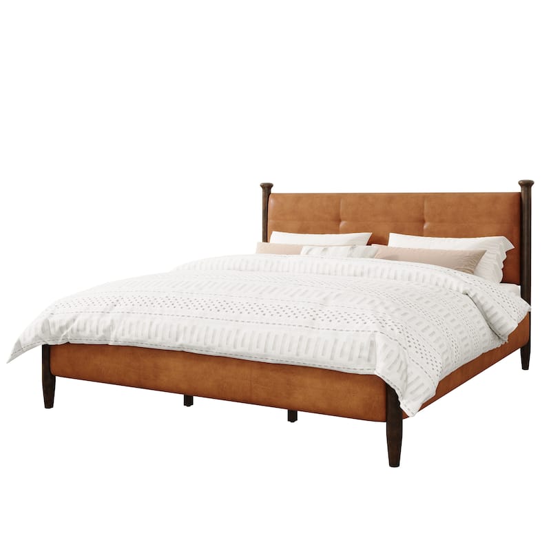 Christopher Knight Home - Sagemont PU Leather Upholstered Platform Bed with Tufted Headboard & Solid Wood Legs