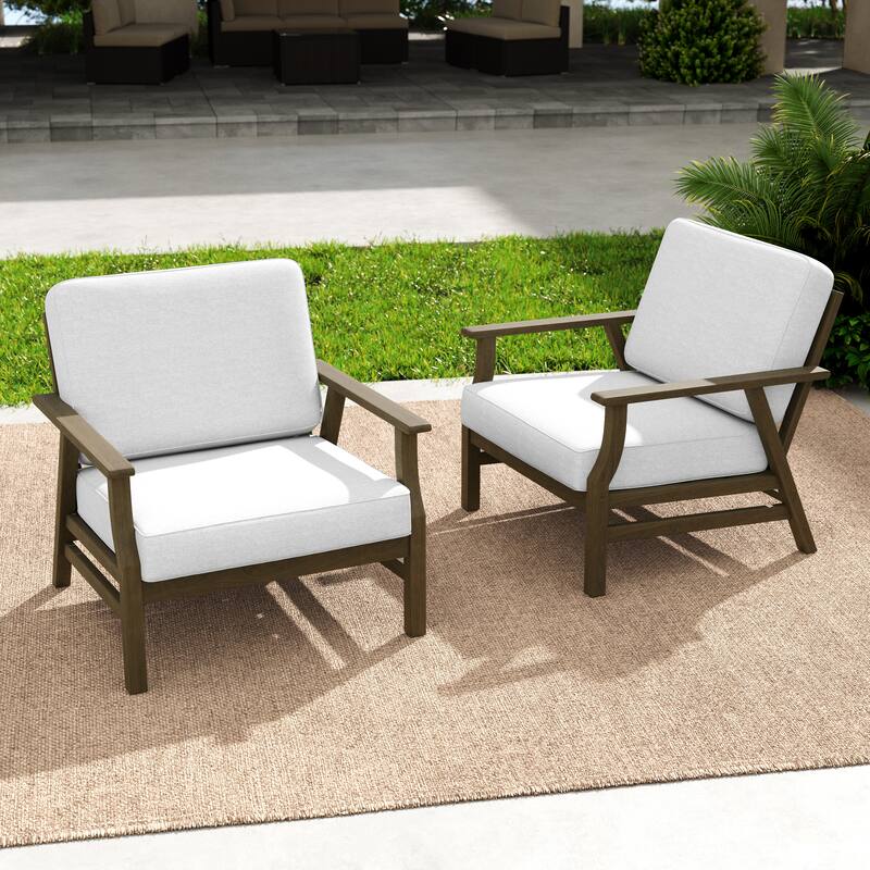 Outdoor 2 Set Teak Wood Club Chairs Set with Cushion