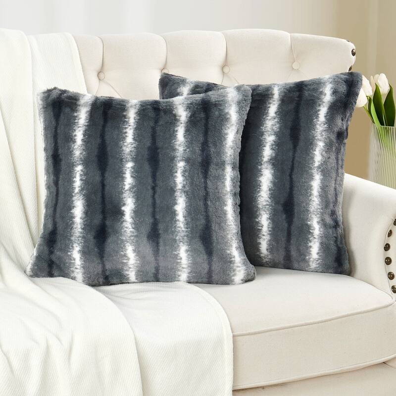 Amanda Stripe fauxfur Throw Pillow Covers Set of 2, NO INSERT