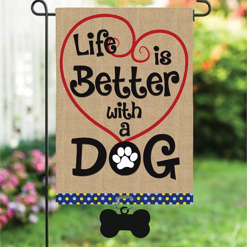 1 ft. x 1-1/2 ft. Life is Better with Dog Garden Burlap Flag