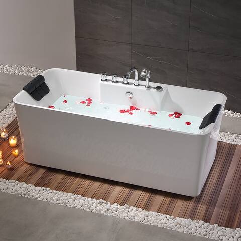 59" x 30" Freestanding Whirlpool Acrylic Bathtub with Faucet