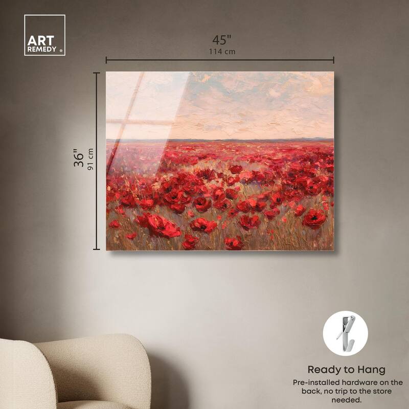 Sea of Red Poppies I Acrylic by Art Remedy, Ready to Hang
