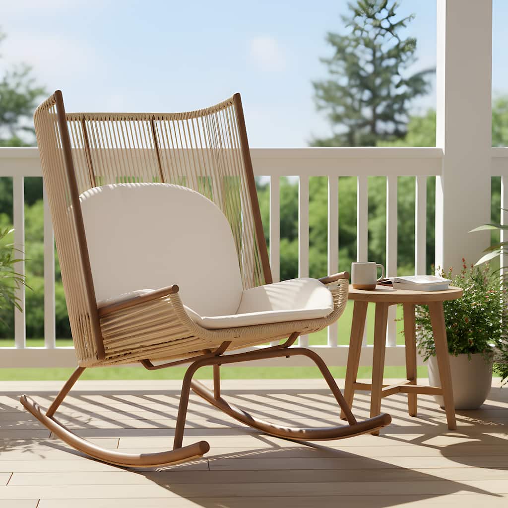 Christopher Knight Home - Modern Outdoor Rocking Chair with PE Rattan and High Back
