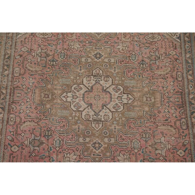 Hand Knotted Oriental 100% Wool Carpet Traditional Medallion Pink Tabriz Area Rug - 9' 9'' X 6' 8''