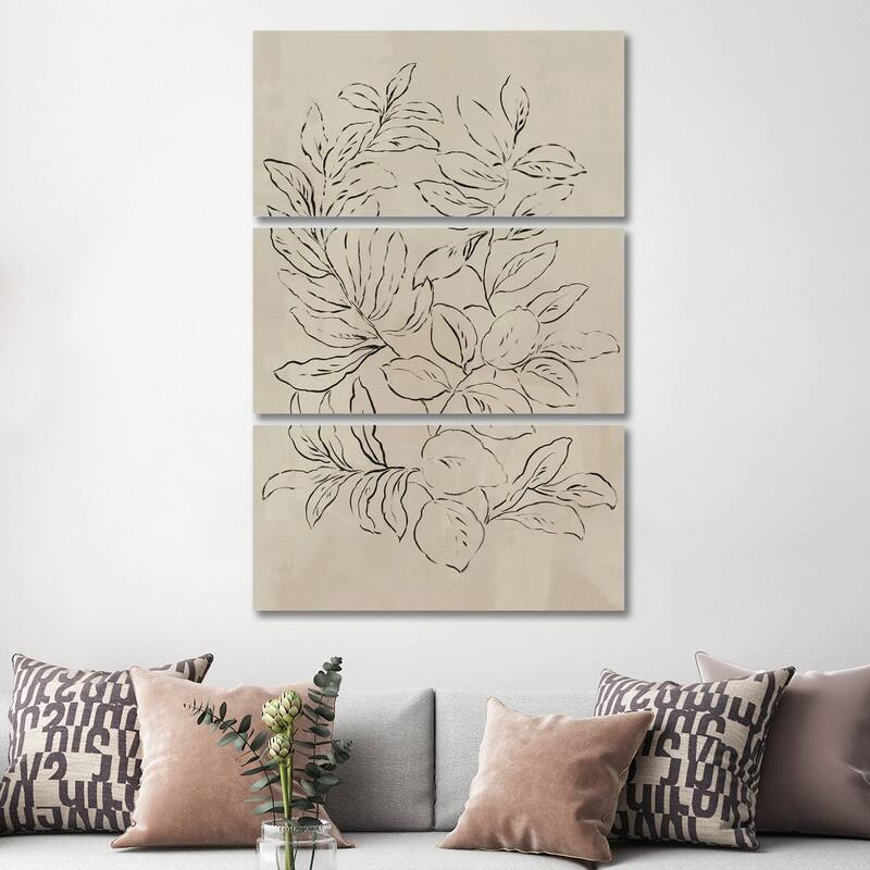 iCanvas "Outlined Leaves I" by Asia Jensen 3-Piece Canvas Wall Art Set - 60x40x1.5