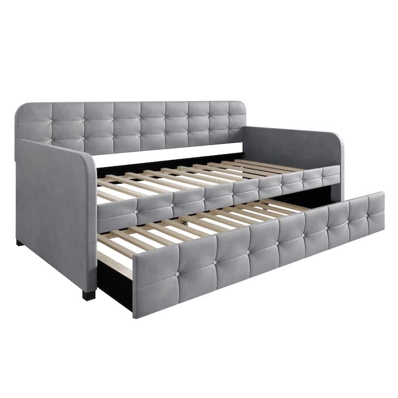 Clayfell Elyria Diamond Button Tufted Velvet Upholstered Daybed