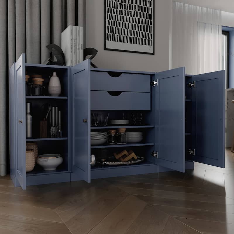 Palace Imports 100% Solid Wood 65" Sideboard with Shaker Doors, 2-Drawers & Adjustable Shelves - Antique Blue