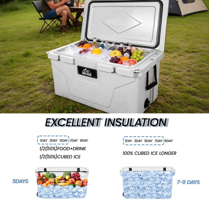 110 Quart Khaki Cooler, Rotomolded Insulated Ice Chest, Heavy-Duty Hard Shell Cooler with 6-10 Day Ice Retention for Camping