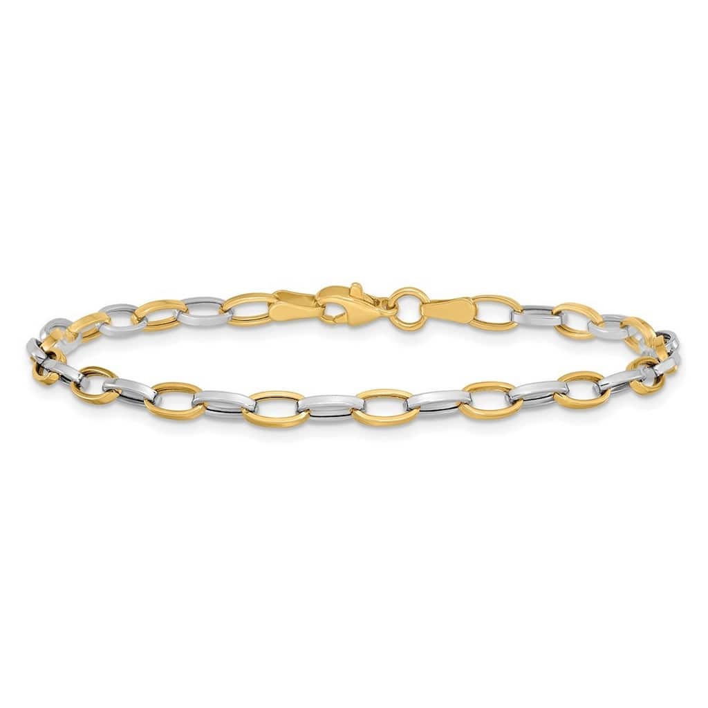 Curata 10k Two tone Gold 7.25" Polished Open Oval Cable Link Bracelet