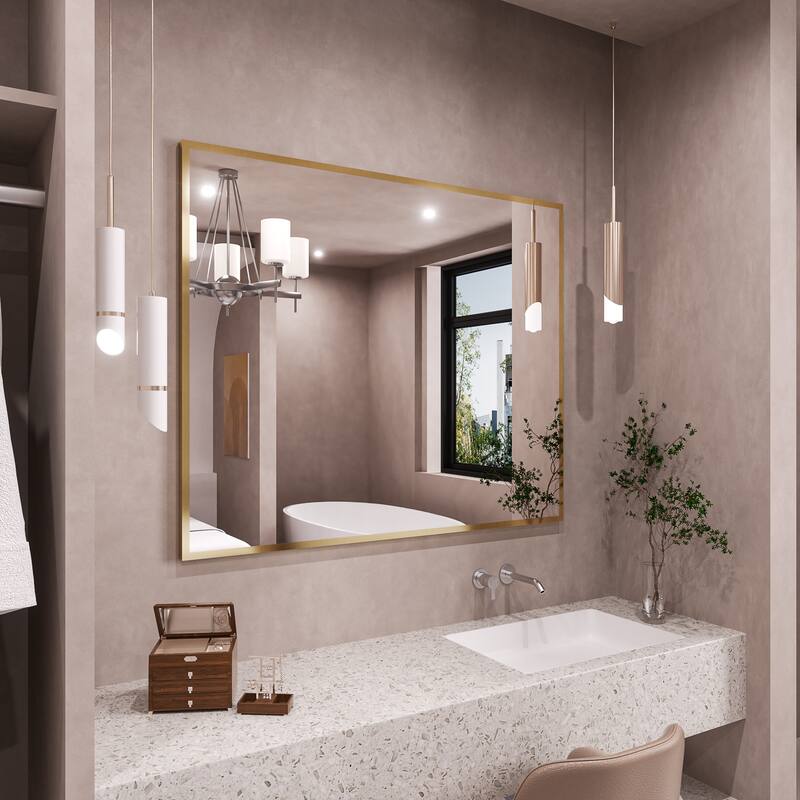 QuivaraView Wall Mounted Aluminum Frame Bathroom Vanity Mirror - 48"x 40" - Brushed Gold