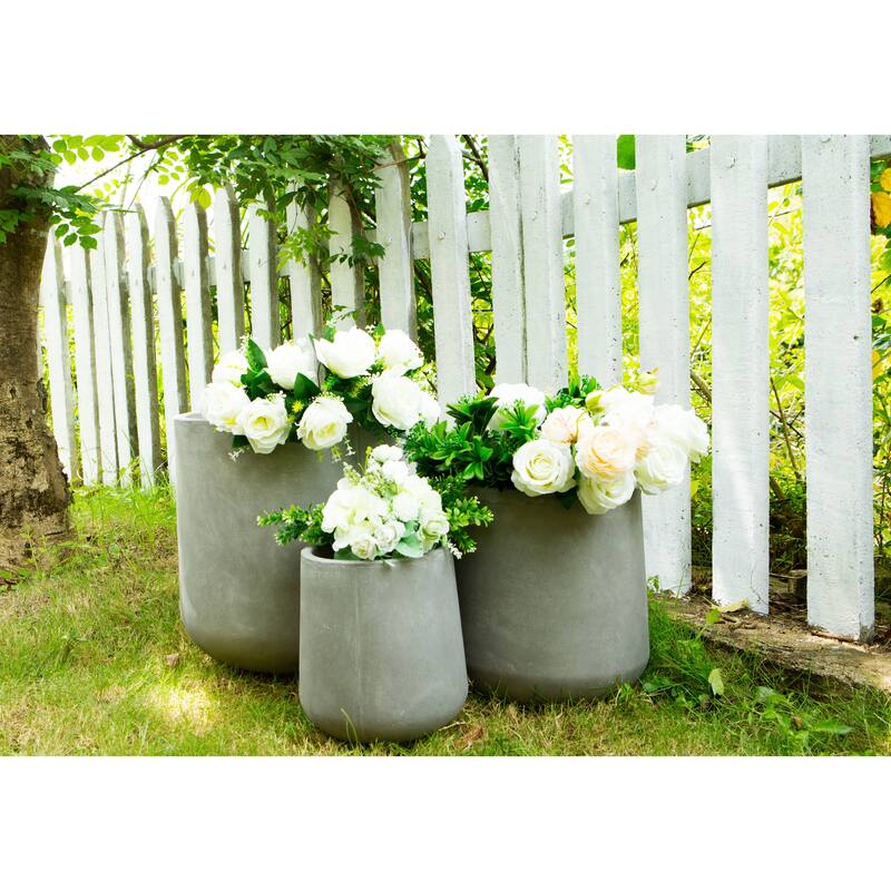 Durx-litecrete Lightweight Concrete Footed Tulip Light Grey Planter Set of 3: 16.5x16.5x17.3, 13x13x13.4, 9.4x9.4x10.6in