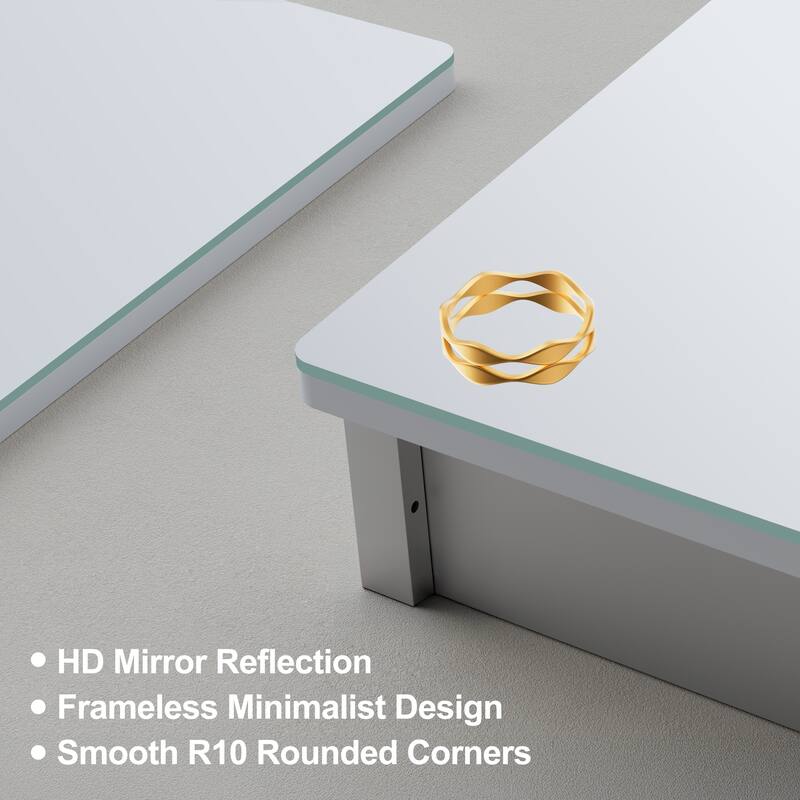 Mira Rectangular Frameless Medicine Cabinet with Mirror, Sliding Adjustable Glass Shelves, Reversible Door