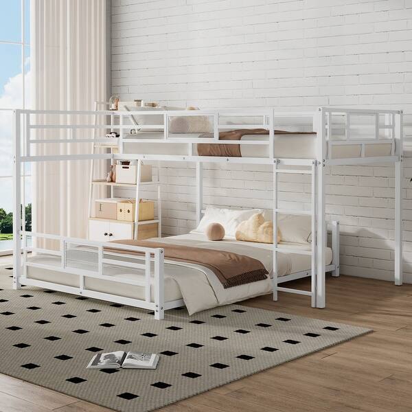 slide 2 of 10, Metal Twin over Full Size L-shaped Bunk Bed White