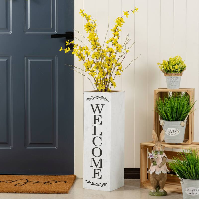 Glitzhome 24"H Double Sided Solid Wood Black White Boxed "WELCOME PORCH" Porch Sign - Single-White