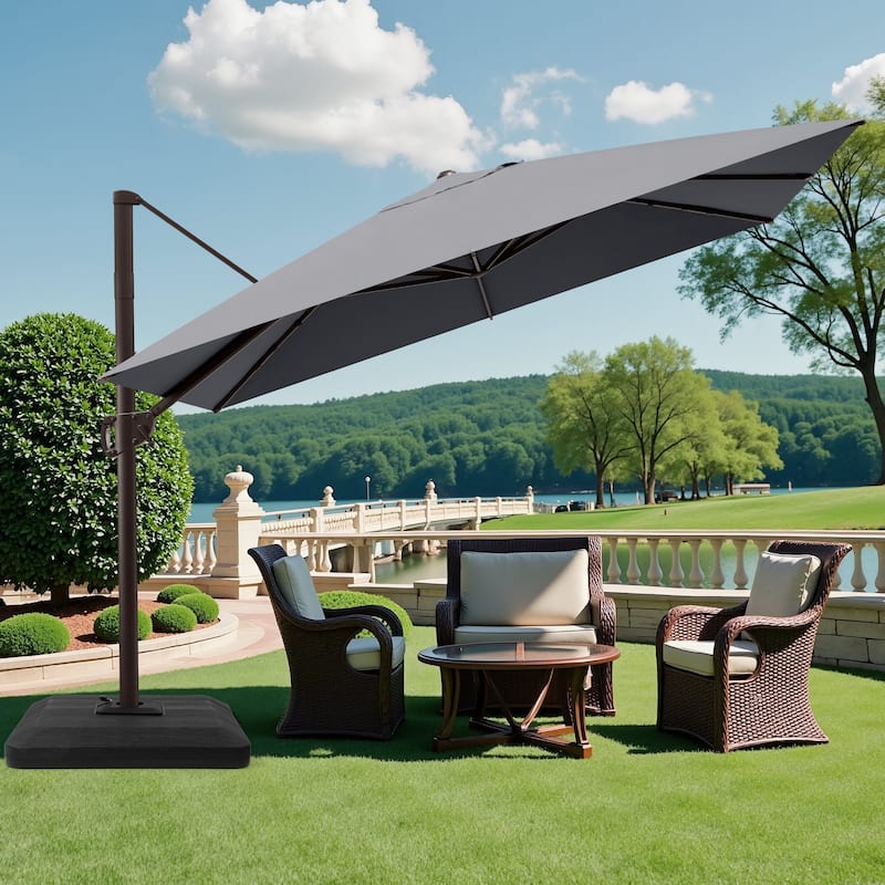 Pellebant 9 FT x 11 FT Outdoor Cantilever-Offset Umbrella with Premium Base Stand - DarkGrey