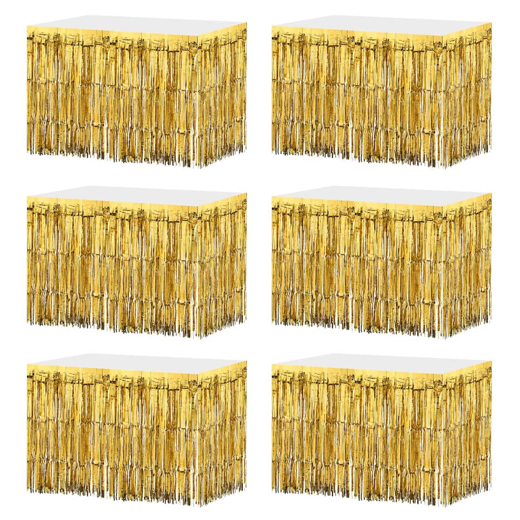 6 Pcs 29x108 Inch Metallic Foil Fringe Tinsel Table Skirts - 29x108 Inch