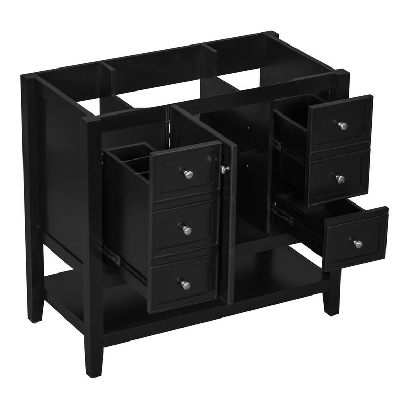 Roomfitters 36" Bathroom Vanity without Sink, Cabinet Base Only, 1 Cabinet and 3 Drawers, Freestanding Storage Unit