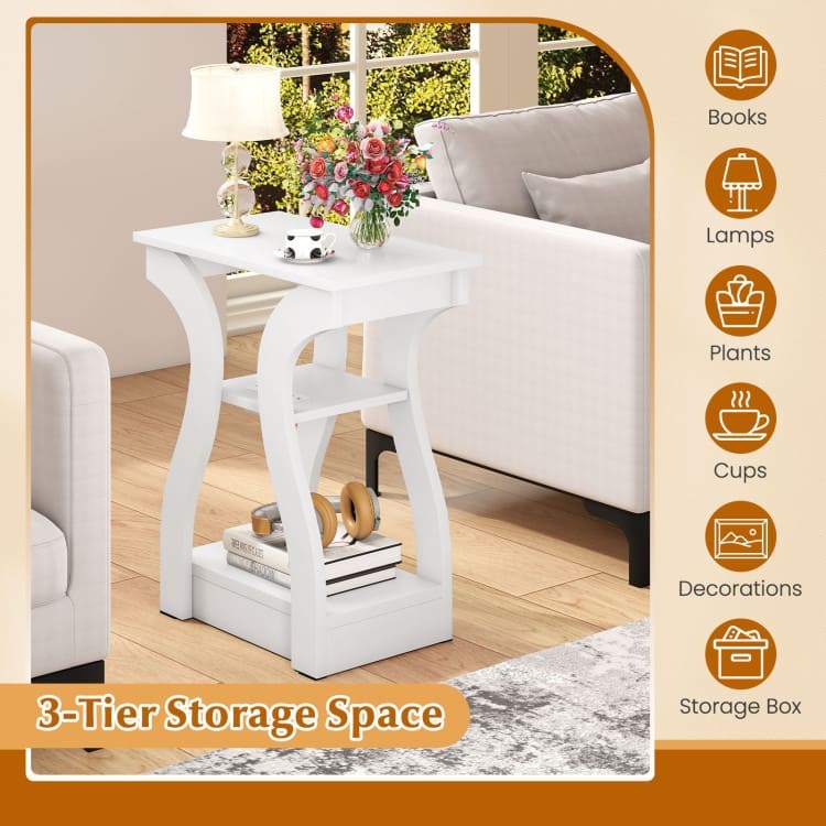 Set of 2 Engineered Wood 3-Tier Side Table with USB and Outlets - 19.5" x 12" x 24"