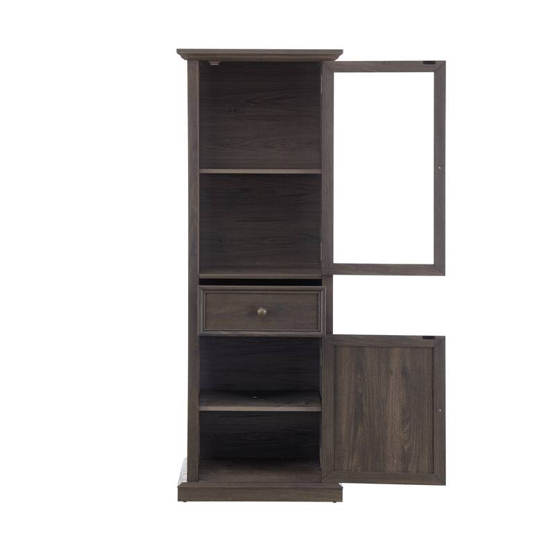Modern Tall Storage Cabinet with Glass Door, Drawer and Shelves for Living Room, Kitchen, Dining Room