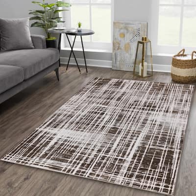 Nevada Collection Abstract Grid Design Neutral Area Rug