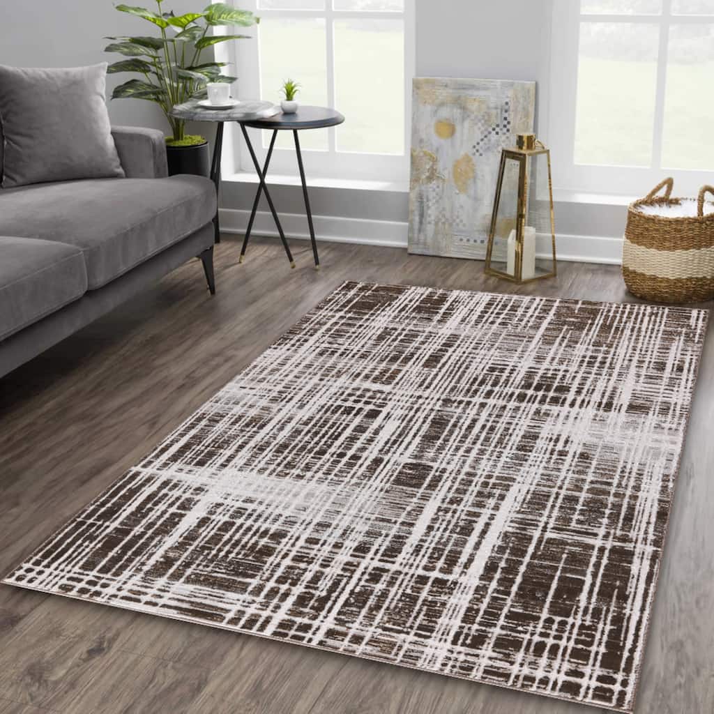 Nevada Collection Abstract Grid Design Neutral Area Rug