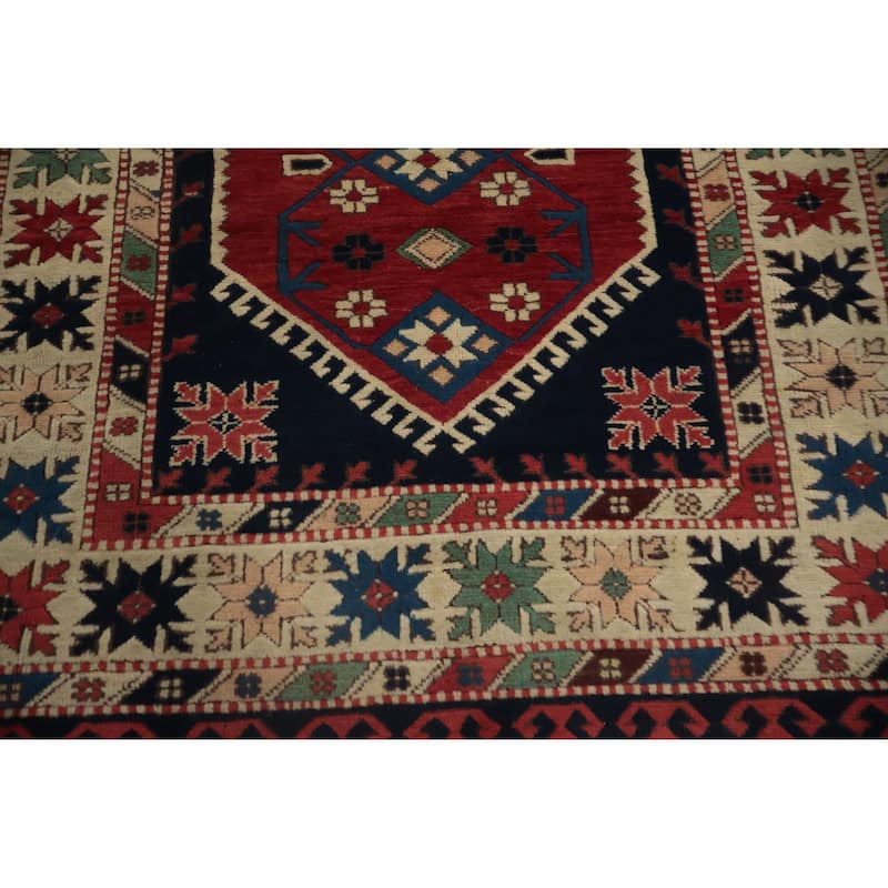 Hand Knotted Oriental 100% Wool Carpet Transitional Geometric Red Anatolian Area Rug - 5' 4'' X 3' 10''