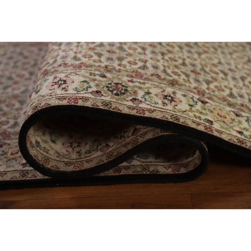 Hand Knotted Oriental Wool & Silk Carpet Traditional Floral Beige & Ivories Tabriz Runner Rug - 20' 4'' X 2' 7''