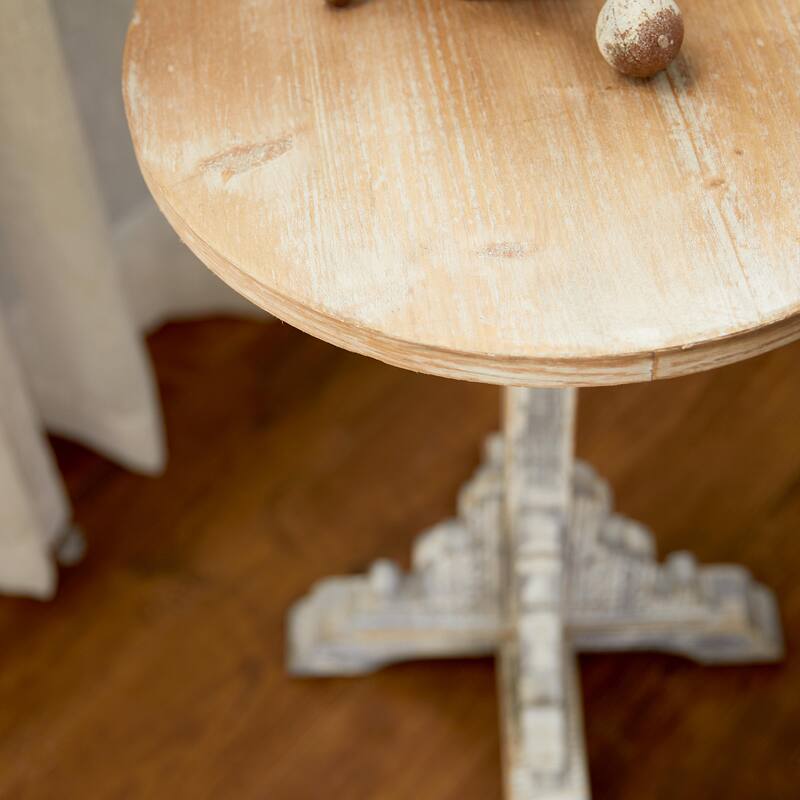 Wood Scroll Intricately Carved Accent Table with Brown Wood Top - Gray, White, Cream - Roche River Decor