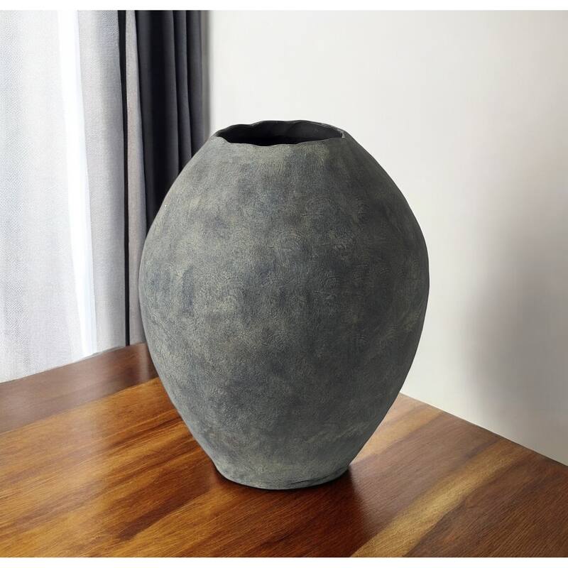 HomeRoots 23" Gray Oval Distressed Ceramic Floor Vase - 19.69"W x 19.69"D x 23.43"H