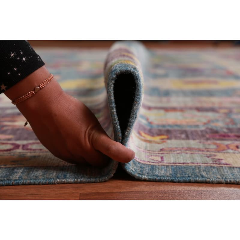 Hand Knotted Oriental 100% Wool Carpet Transitional All-Over Navy Blue & Blues Oushak Area Rug - 14' 1'' X 10' 3''