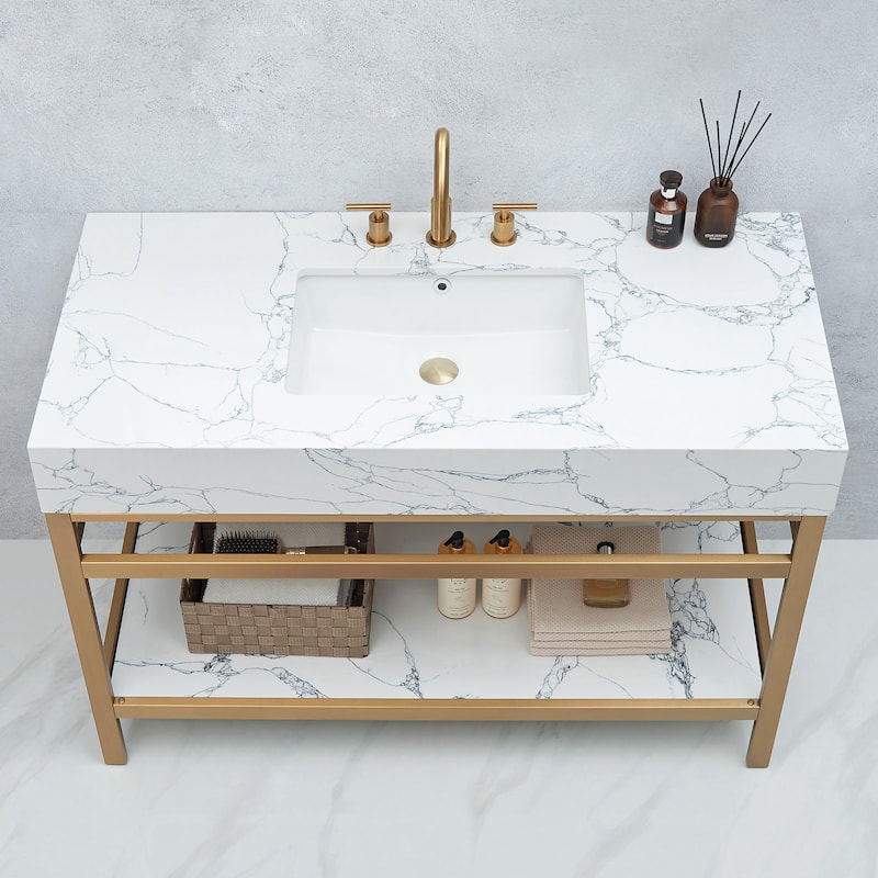 Ecija Bath Vanity, Metal Support with Composite Stone Top, no Mirror