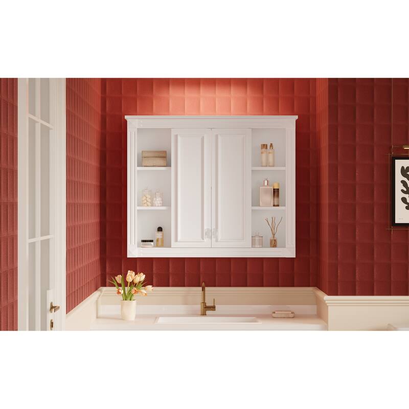 Roomfitters 36x28 Inch Medicine Cabinet, Wall Mounted Bathroom Mirror Cabinet with Adjustable Shelf & Soft-Closing Hinges, White