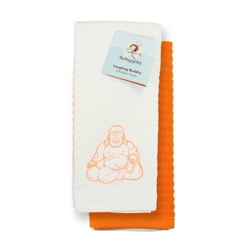 The Sloppy Chef Embroidered 2-Piece Kitchen Towels - 16x26 - Buddha