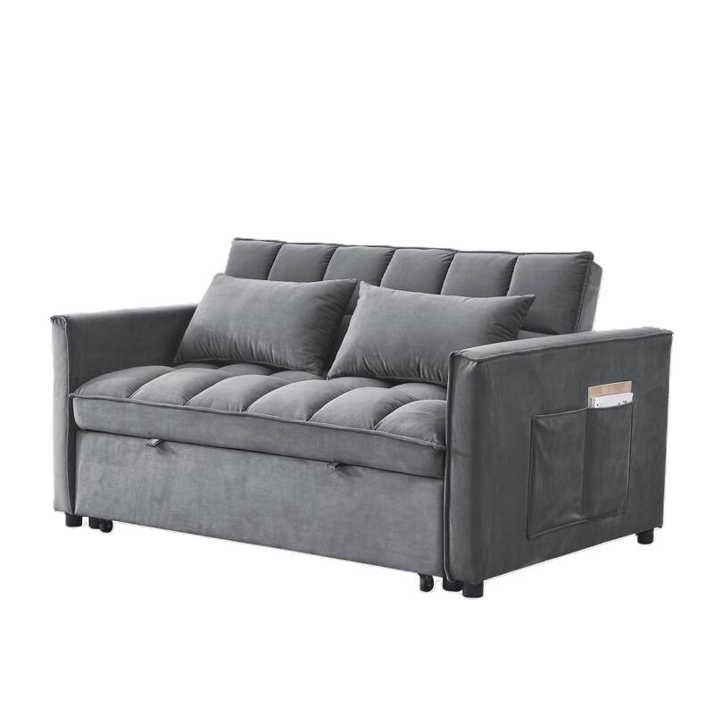 54” Velvet Pull-out Sleeper Sofa Bed,with 3 Adjusting Reclining Back & Storage - Solid Wood Frame,Twin Size-54” x 35.5” x 30”H