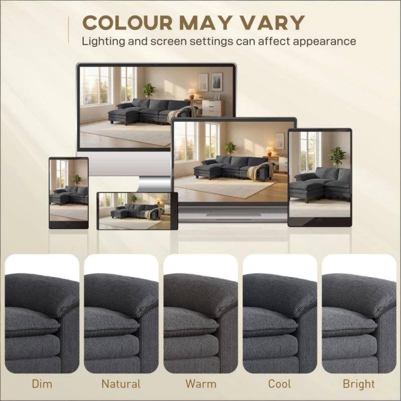 124.4" L-Shaped Corduroy Sectional Sofa with Movable Ottoman