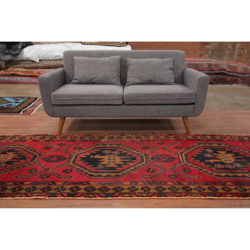 Hand Knotted Oriental 100% Wool Carpet Traditional Tribal Pink Ardebil Runner Rug - 9' 6'' X 3' 6''