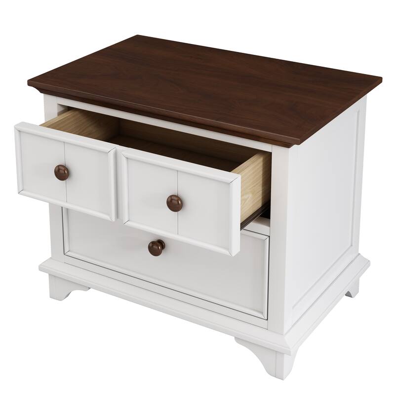 Roomfitters Wooden Captain Two-Drawer Nightstand, Kids' Night Stand and End Side Table for Bedroom, White and Walnut