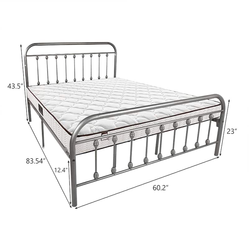Victorian Style Metal Platform Bed Frame with Iron-Art Headboard Footboard, Under Bed Storage, No Box Spring Needed, Noise Free