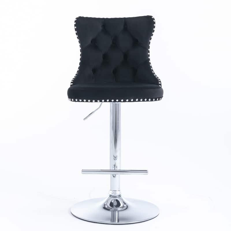 Swivel Velvet Barstools Adjusatble Seat Height from 25-33 Inch,Upholstered Chrome base Bar Stools with Backs,Set of 2