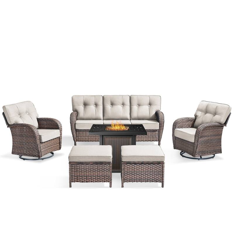 Pocassy Outdoor 30 In Fire Table with Sofa Swivel Chair Set