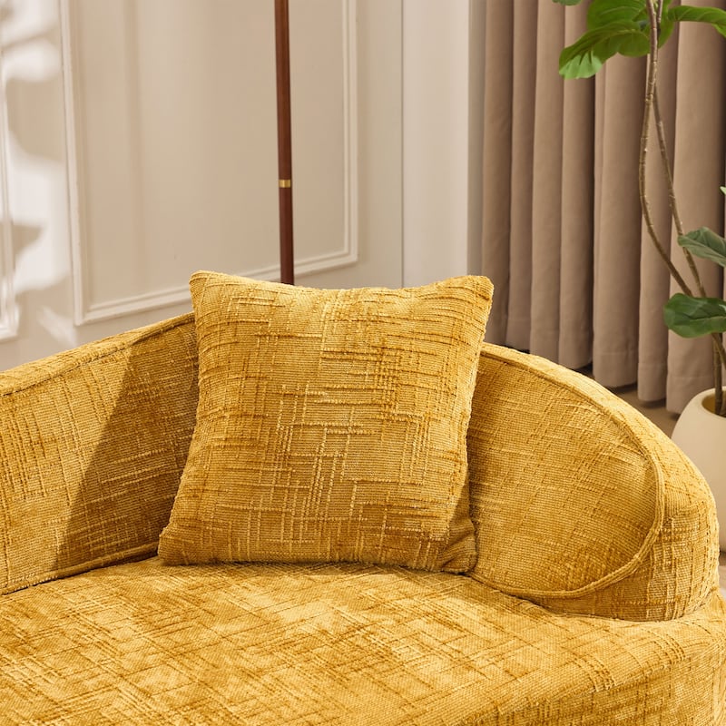 Curved 2 Seater Compressed Sofa Loveseat, Chenille Upholstered Couch with Armrests and Pillows, No Assembly