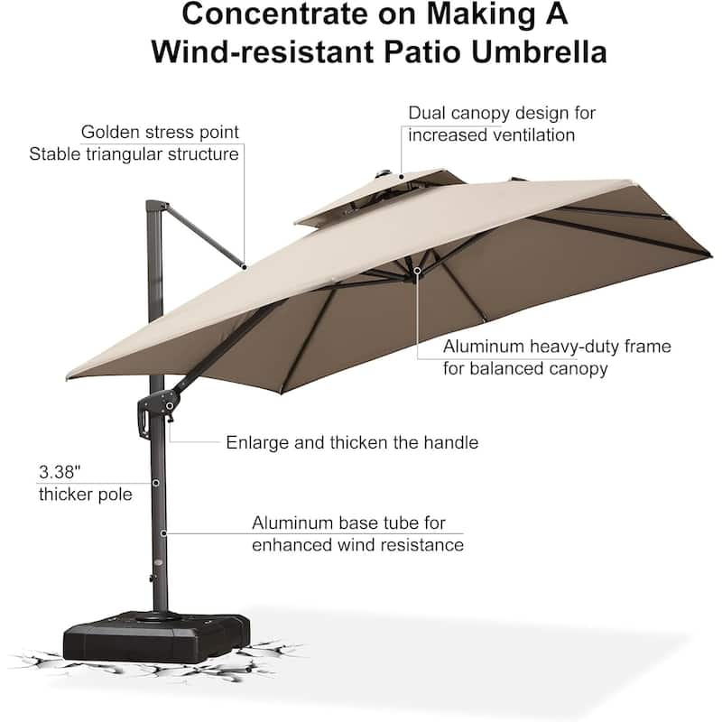 PURPLE LEAF 10ft Double Top Stylish Cantilever Patio Umbrella with Base