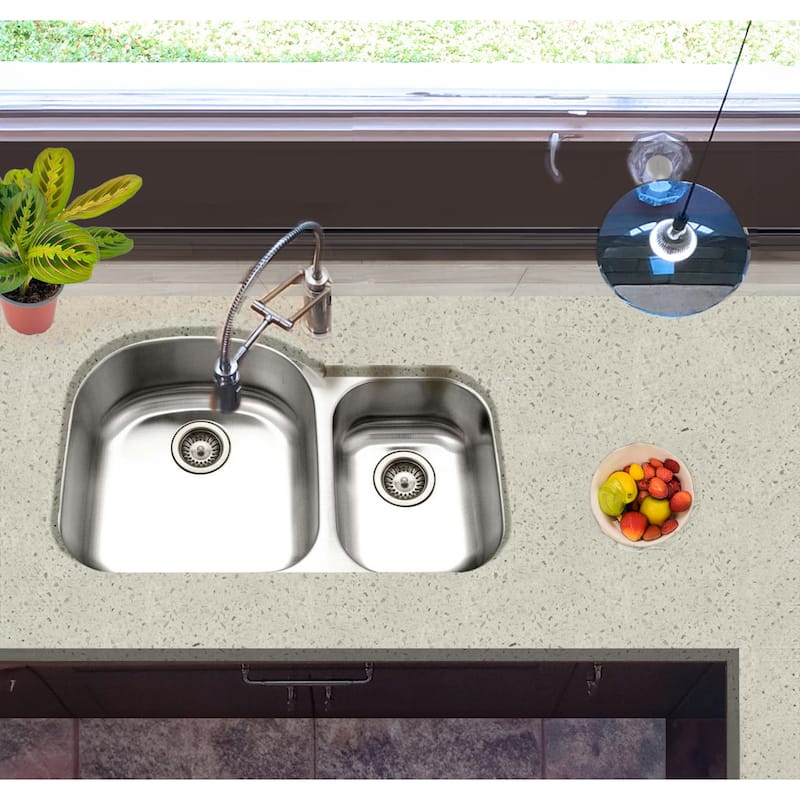 Highpoint Collection Stainless Steel Undermount 70/30 Ratio Double Bowl Kitchen Sink