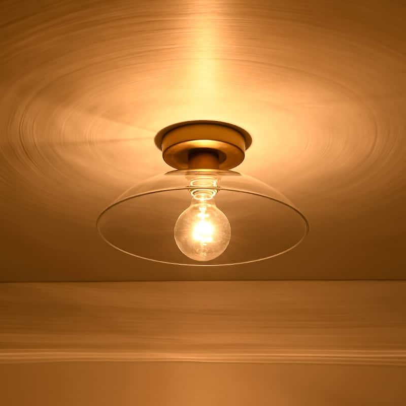 1-Light Simple Glass Dome Shade Semi Flush Mount 11.8 Inches