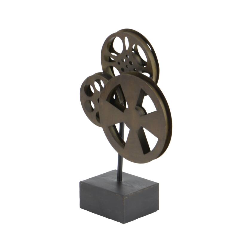 Bronze Metal Reel Film Decorative Sculpture with Elevated Block Base