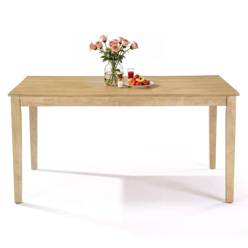 Farmhouse Style Solid Wood Dining Table, Rubberwood Legs With Adjustable Glides, Mdf + Rubberwood Veneer Top